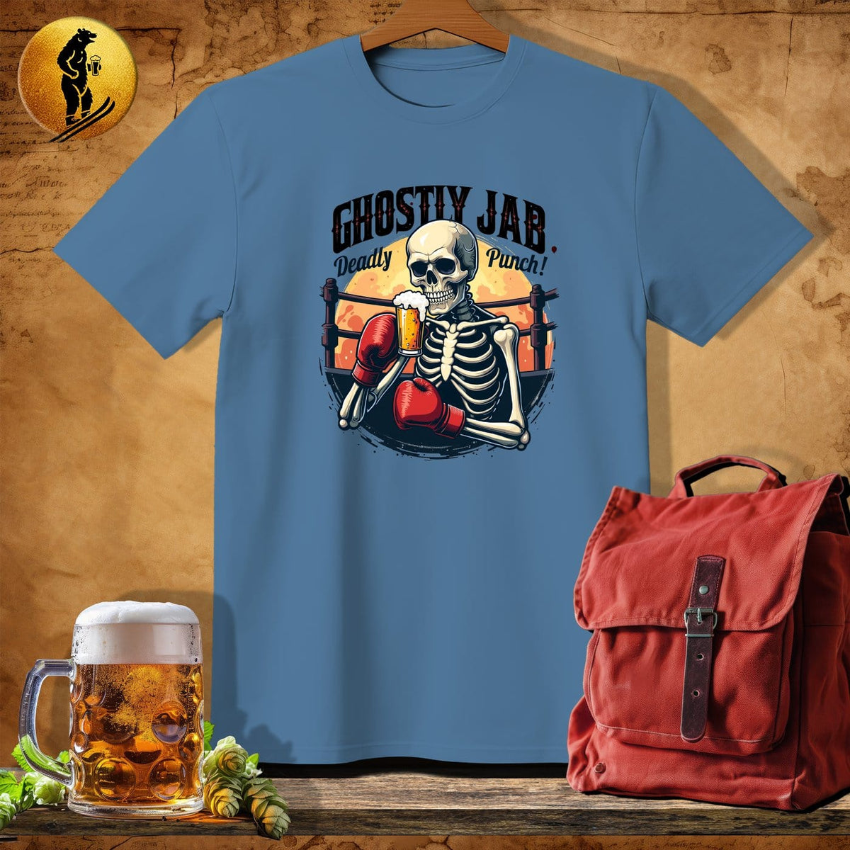 MyDesigns Physical Item Heather Indigo / S Boxing Skeleton T-Shirt