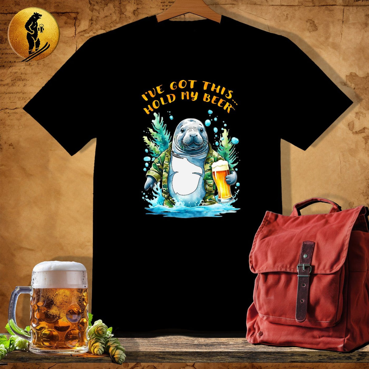 MyDesigns Physical Item Black / S Camo Manatee T-Shirt