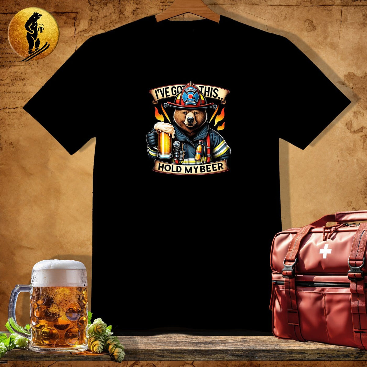 MyDesigns Physical Item Black / S Firefighter Bear Blaze T-Shirt