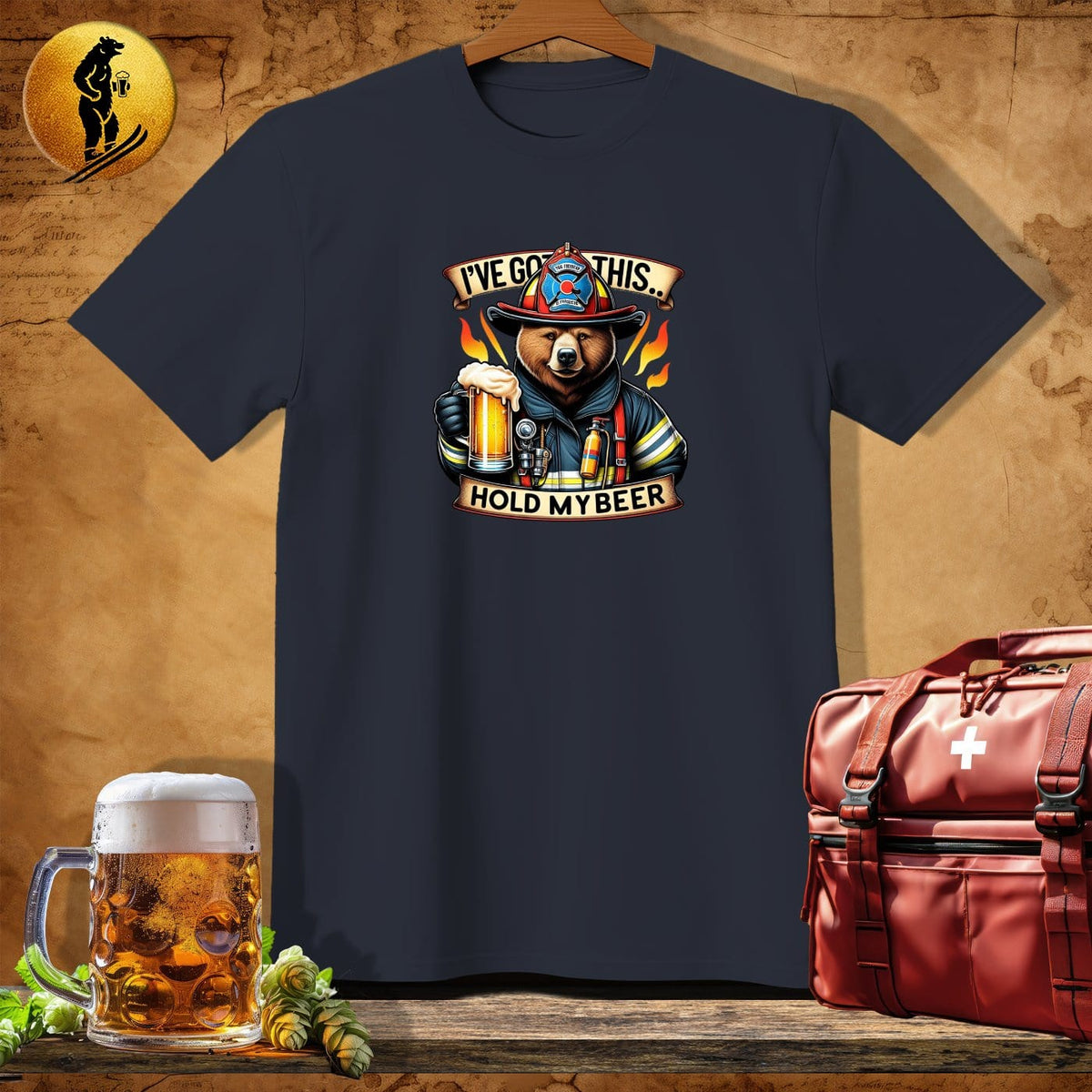 MyDesigns Physical Item Dark Heather / S Firefighter Bear Blaze T-Shirt