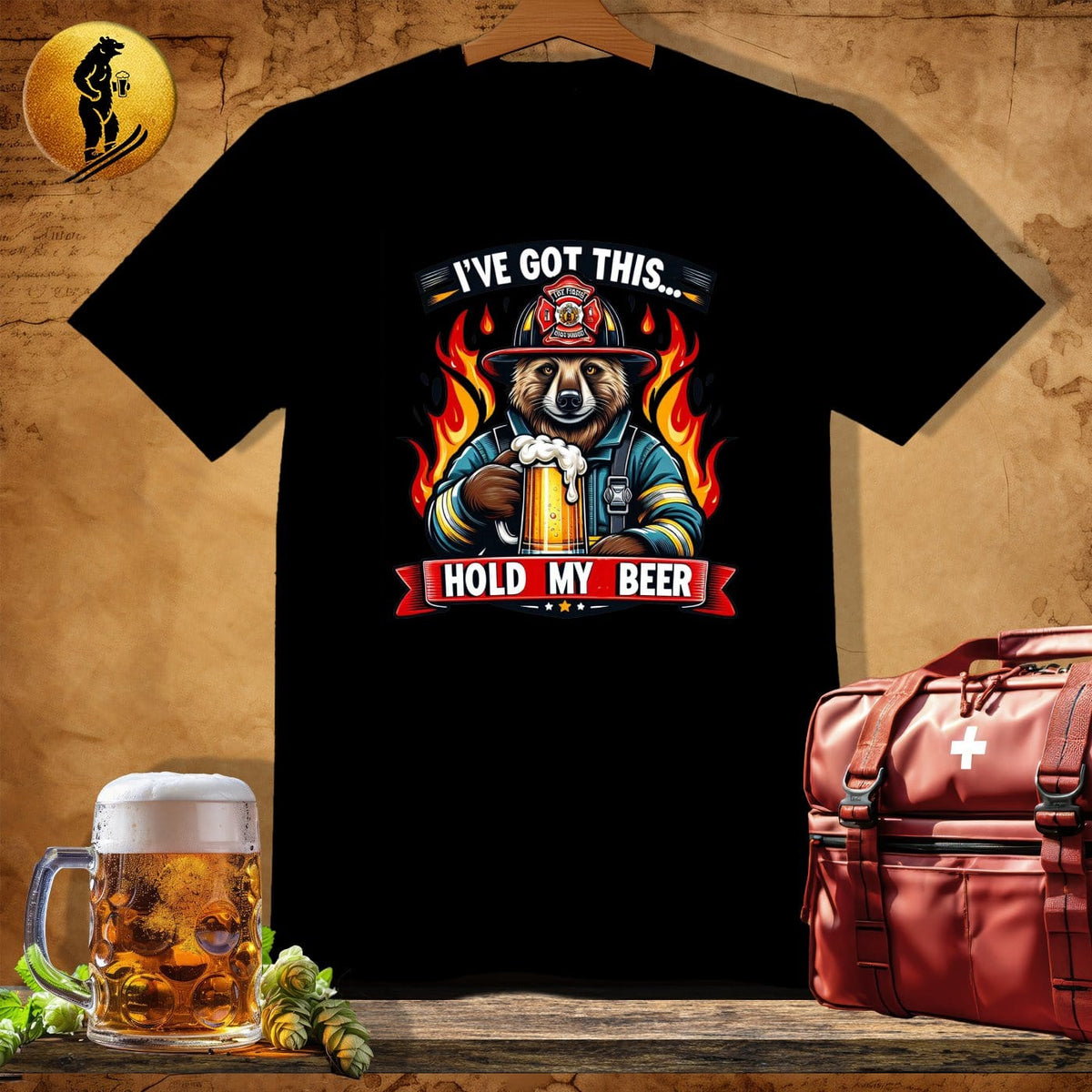 MyDesigns Physical Item Black / S Firefighter Burnout Bear