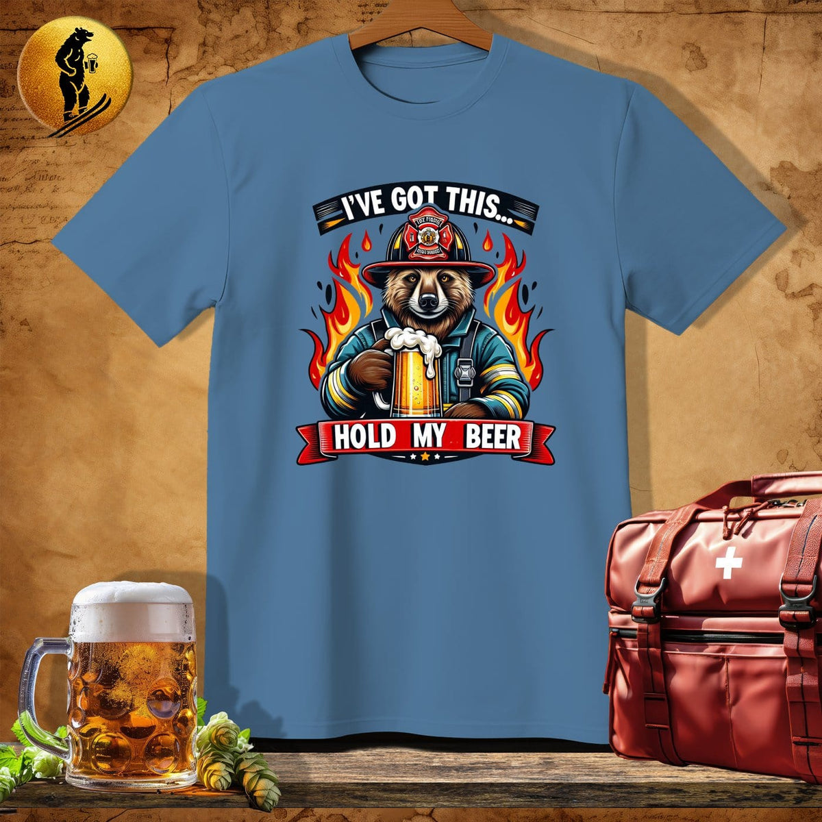 MyDesigns Physical Item Heather Indigo / S Firefighter Burnout Bear