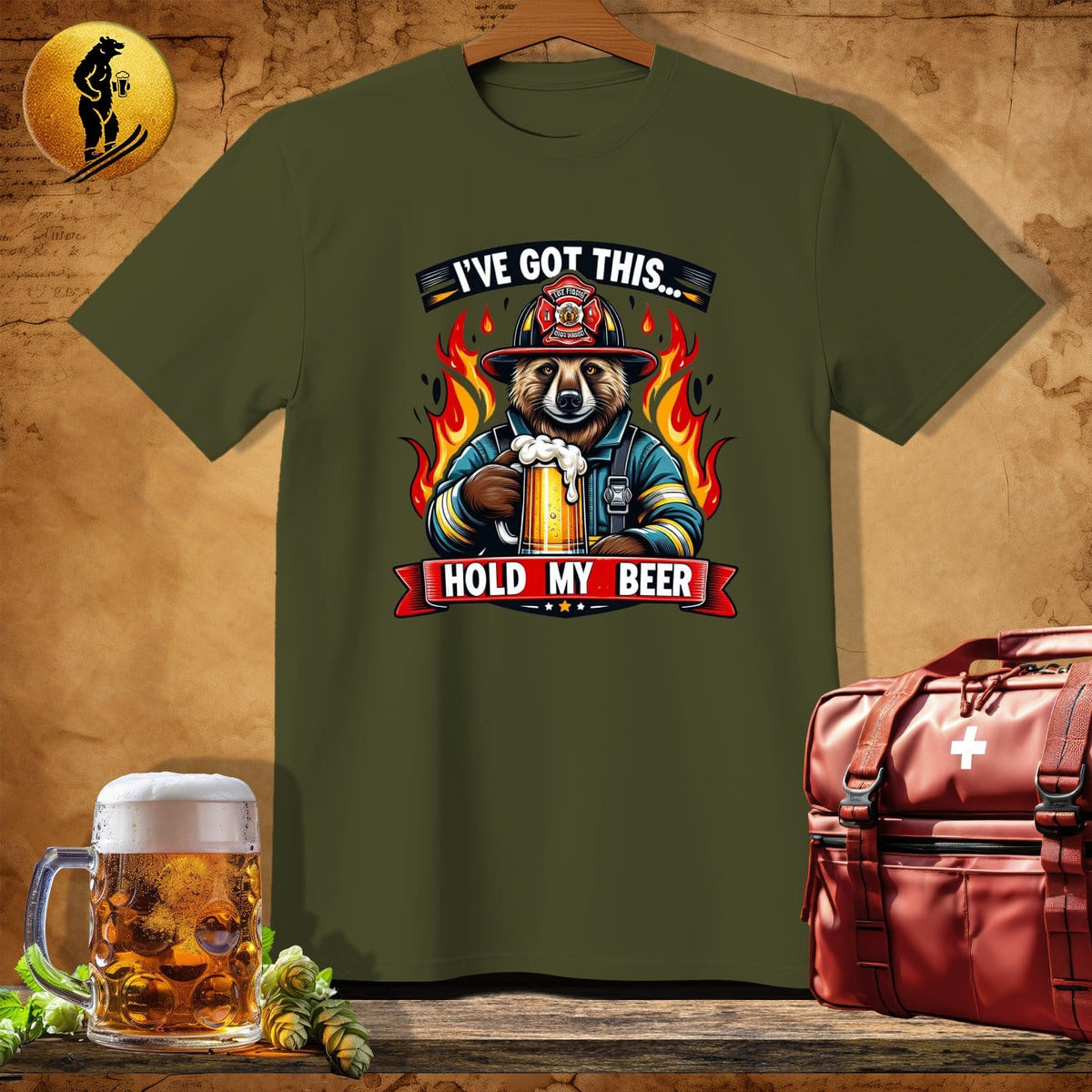MyDesigns Physical Item Military Green / S Firefighter Burnout Bear