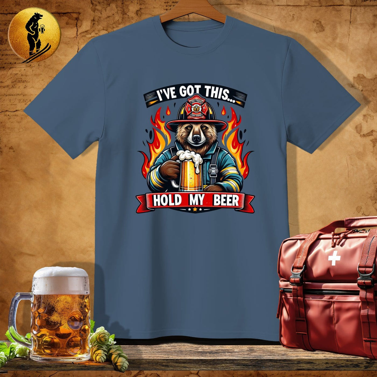 MyDesigns Physical Item Navy Heather / S Firefighter Burnout Bear