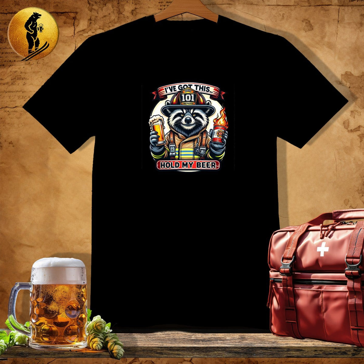 MyDesigns Physical Item Black / S Firefighter Red-Hot Raccoon T-Shirt