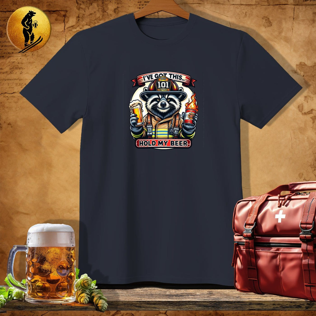 MyDesigns Physical Item Dark Heather / S Firefighter Red-Hot Raccoon T-Shirt