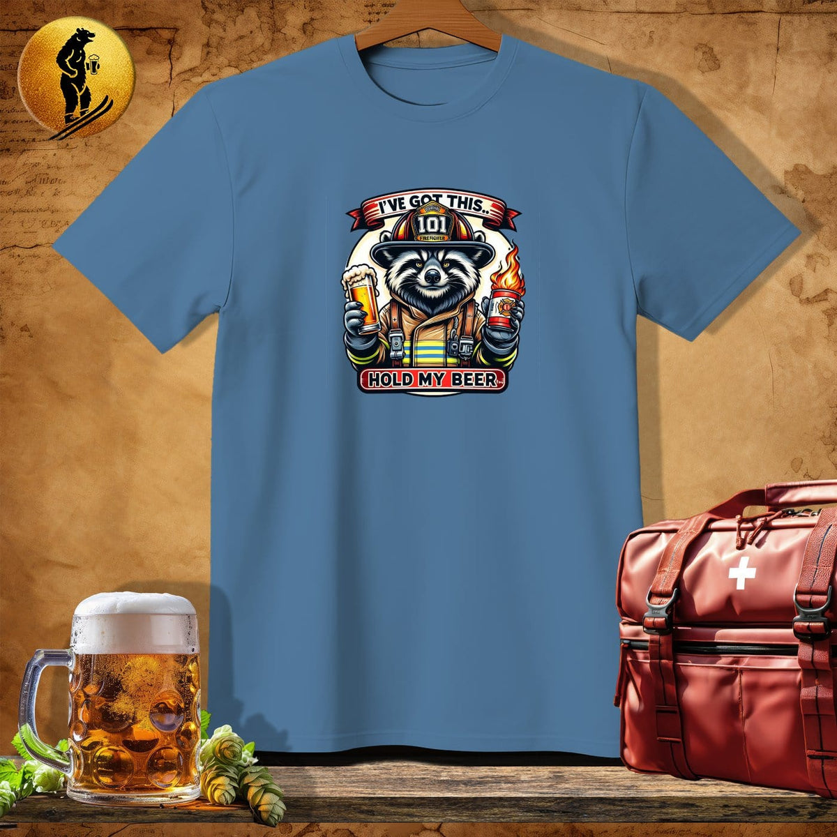 MyDesigns Physical Item Heather Indigo / S Firefighter Red-Hot Raccoon T-Shirt