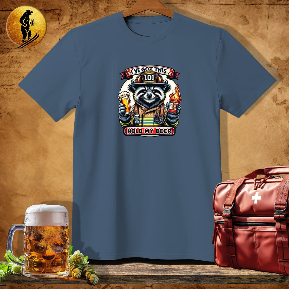 MyDesigns Physical Item Navy Heather / S Firefighter Red-Hot Raccoon T-Shirt