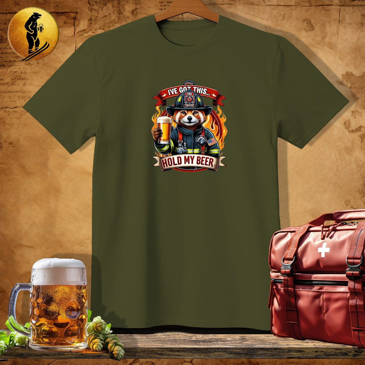 MyDesigns Physical Item Military Green / S Firefighting Blue Badger T-Shirt