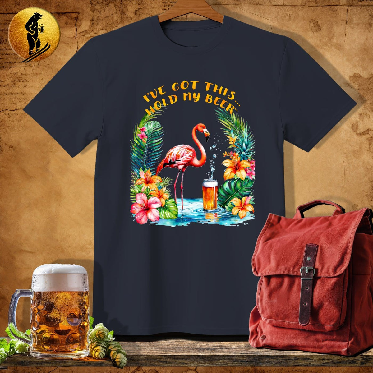 MyDesigns Physical Item Dark Heather / S Flamingo Sips T-Shirt