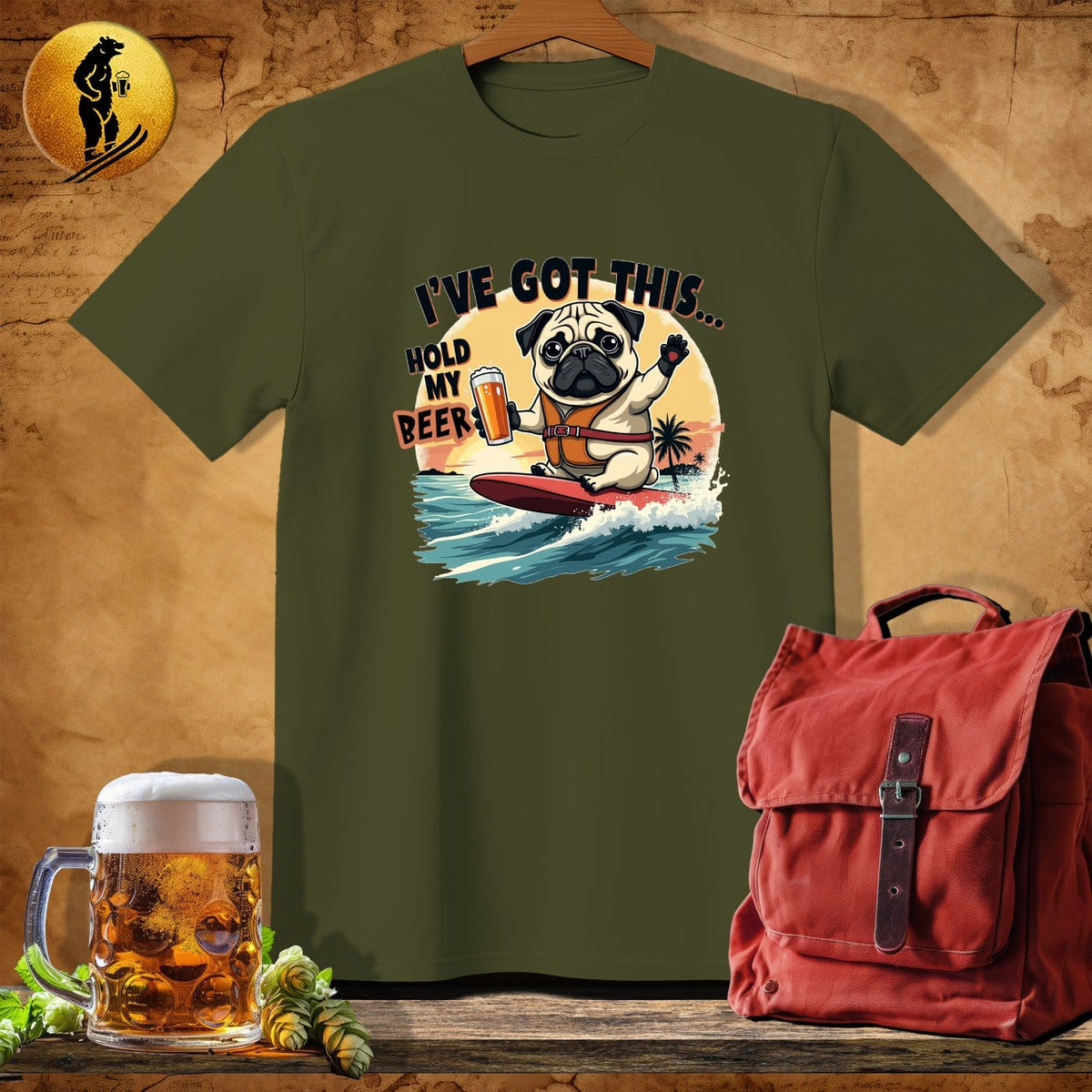 MyDesigns Physical Item Military Green / S Pug Kahuna T-Shirt