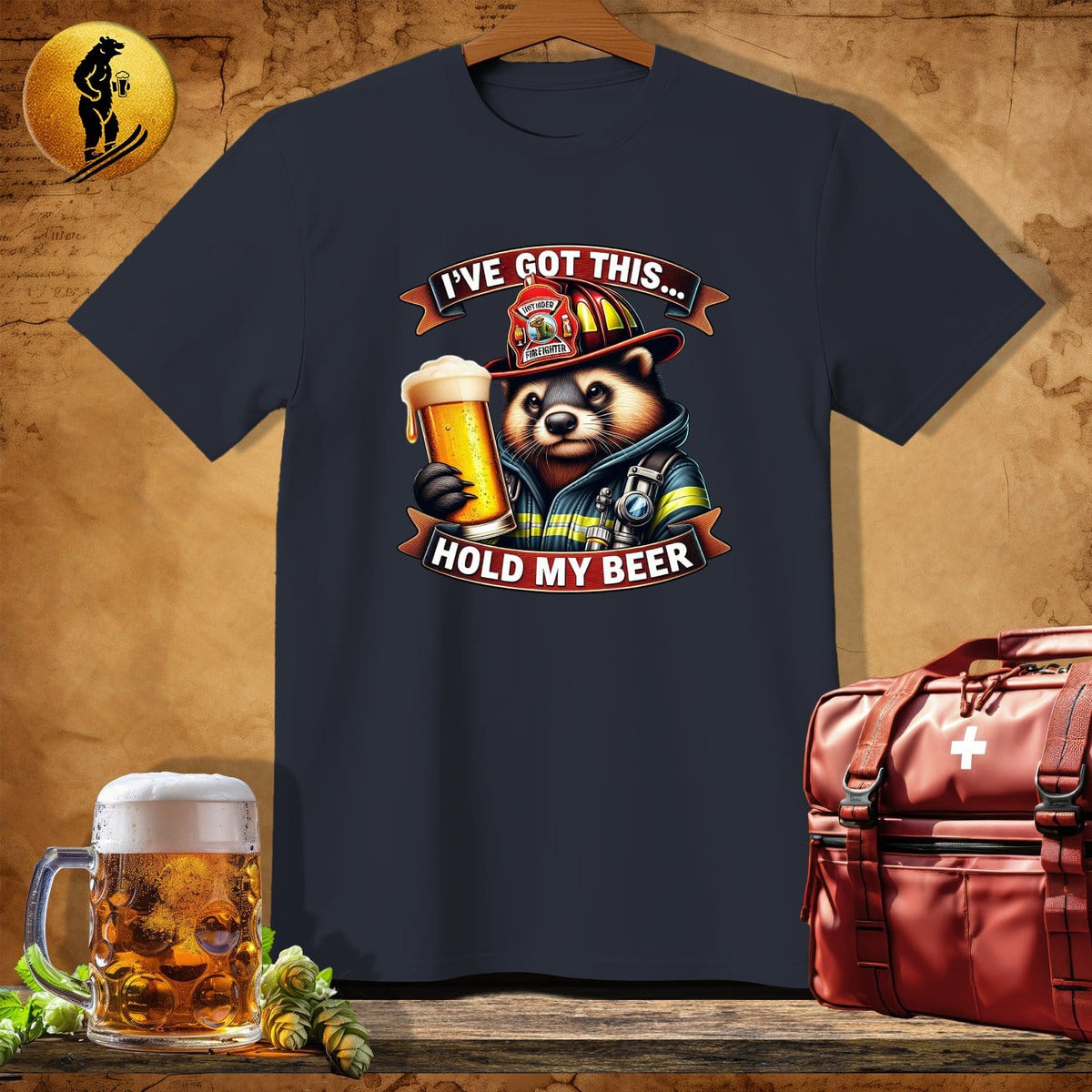 MyDesigns Physical Item Dark Heather / S Raccoon Firefighter T-Shirt