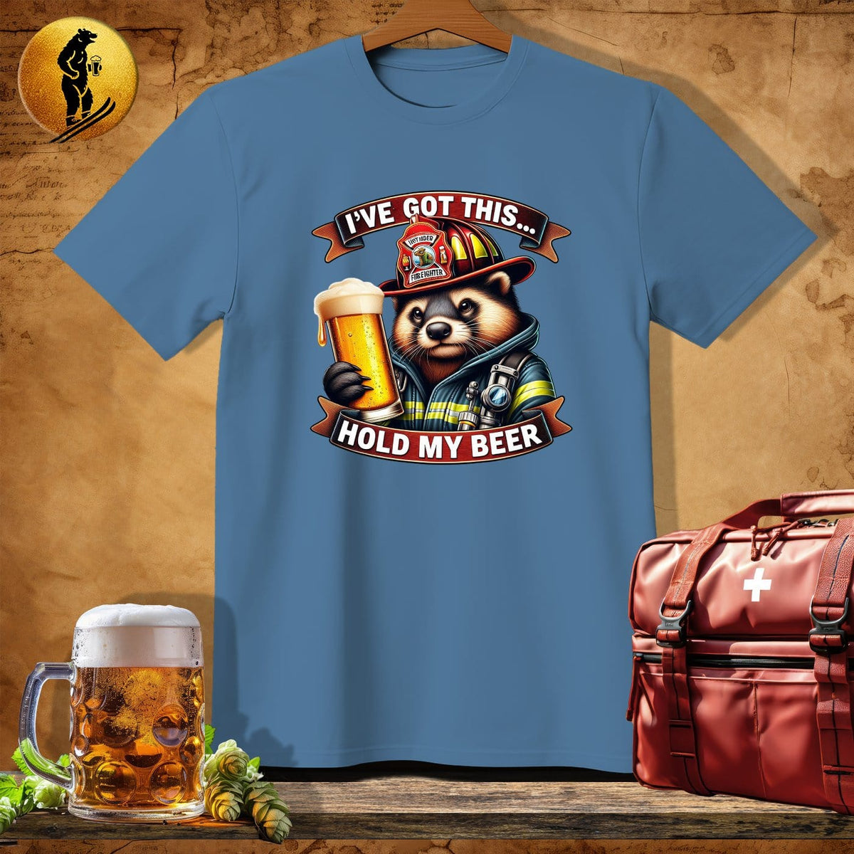 MyDesigns Physical Item Heather Indigo / S Raccoon Firefighter T-Shirt
