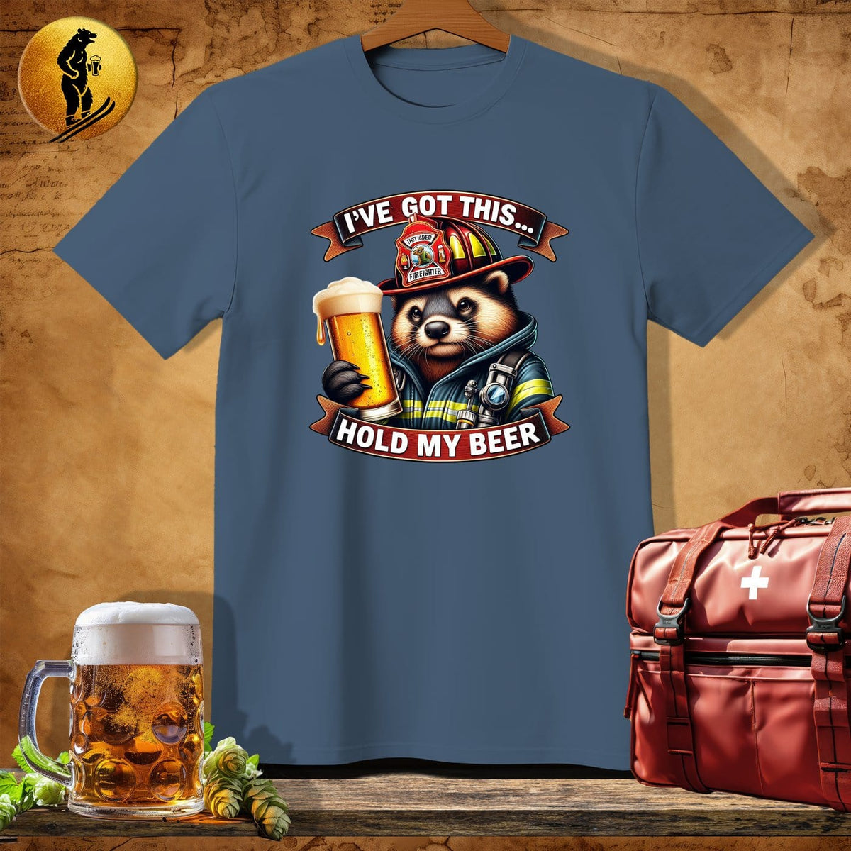 MyDesigns Physical Item Navy Heather / S Raccoon Firefighter T-Shirt
