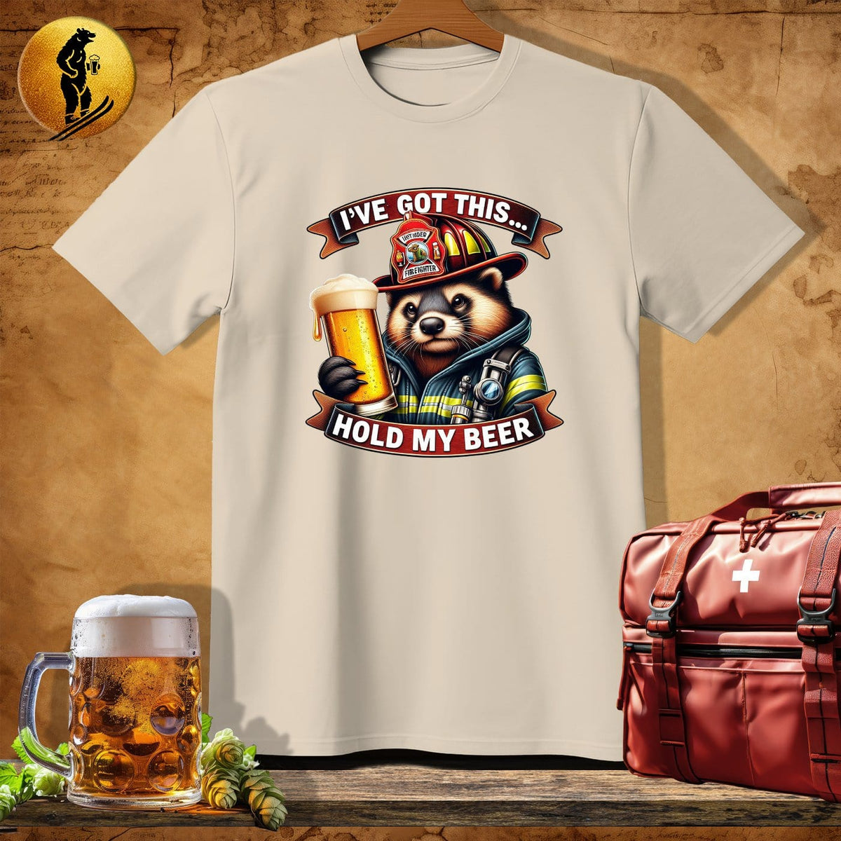 MyDesigns Physical Item Sand / S Raccoon Firefighter T-Shirt