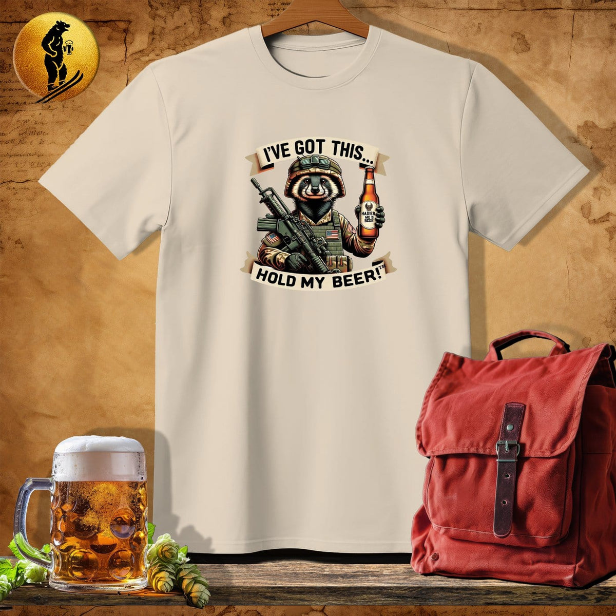 MyDesigns Physical Item Sand / S Raccoon Military Might T-Shirt
