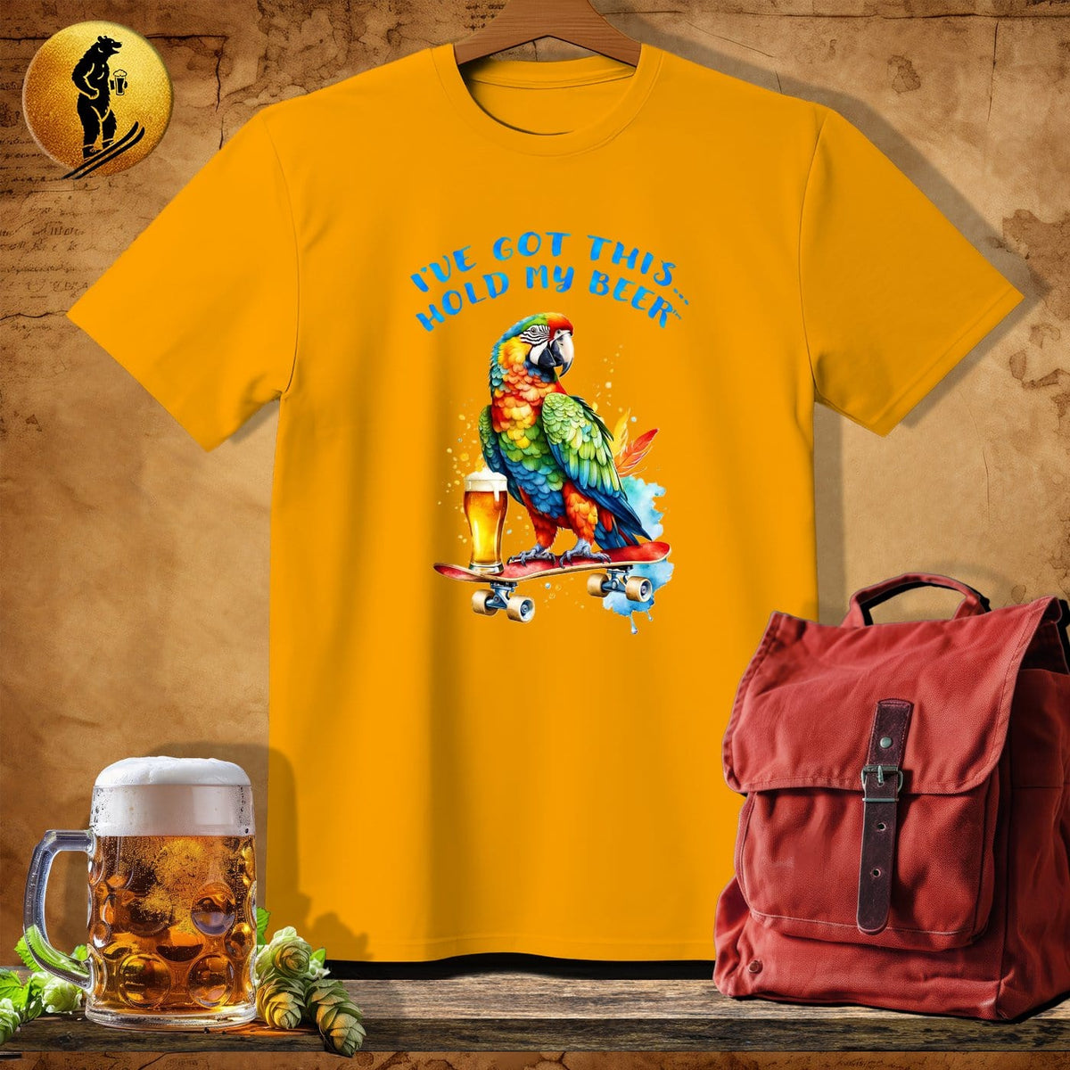 MyDesigns Physical Item Gold / S Skater Parrot T-Shirt