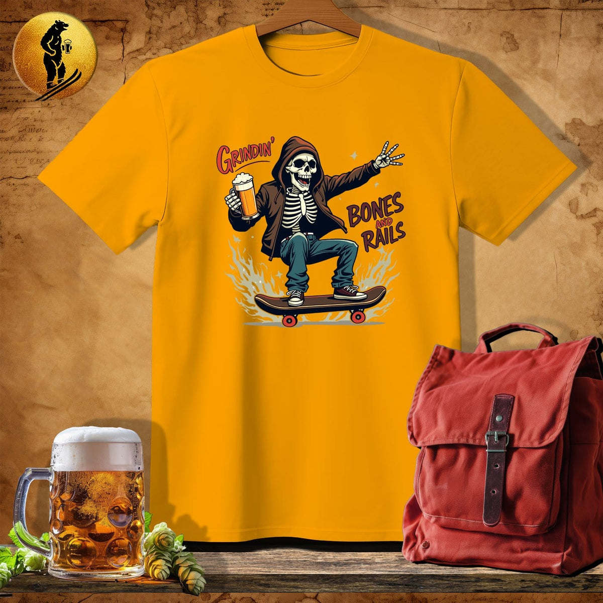 MyDesigns Physical Item Gold / S Skater Skeleton T-Shirt