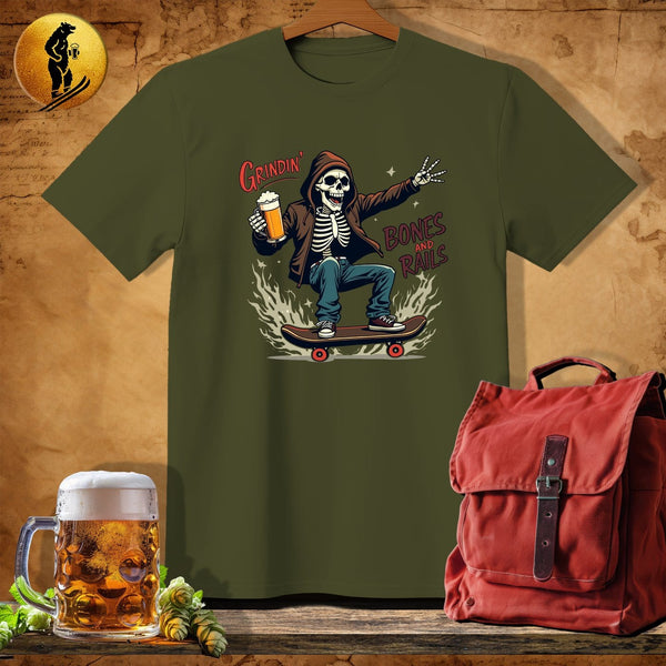 MyDesigns Physical Item Military Green / S Skater Skeleton T-Shirt