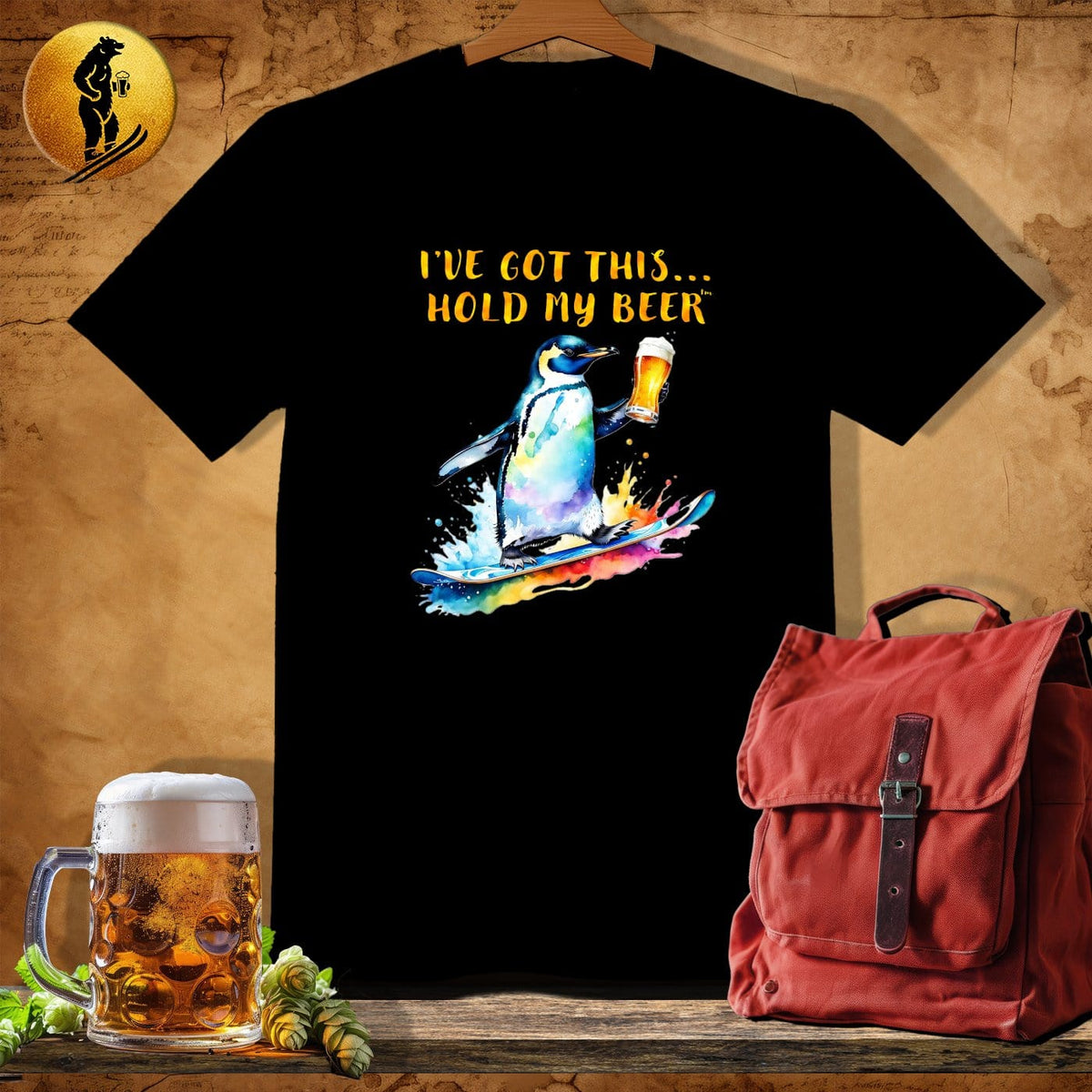 MyDesigns Physical Item Black / S Snowboarding Penguin T-Shirt