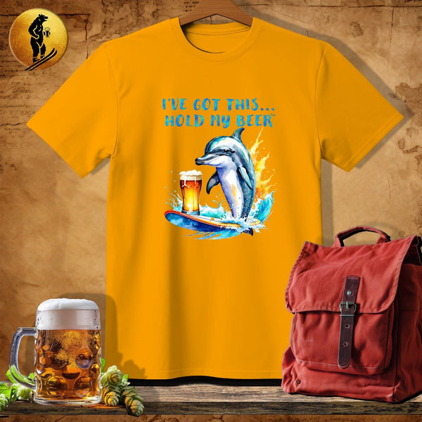 MyDesigns Physical Item Gold / S Surffing Dolphin Waves T-Shirt